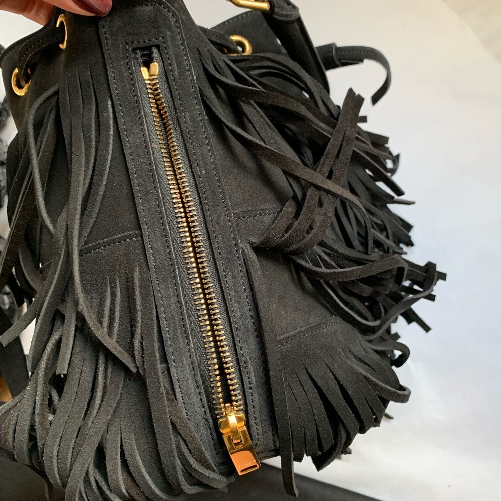 Saint Laurent Black Suede Fringed Bucket Bag - Picture 3 of 8